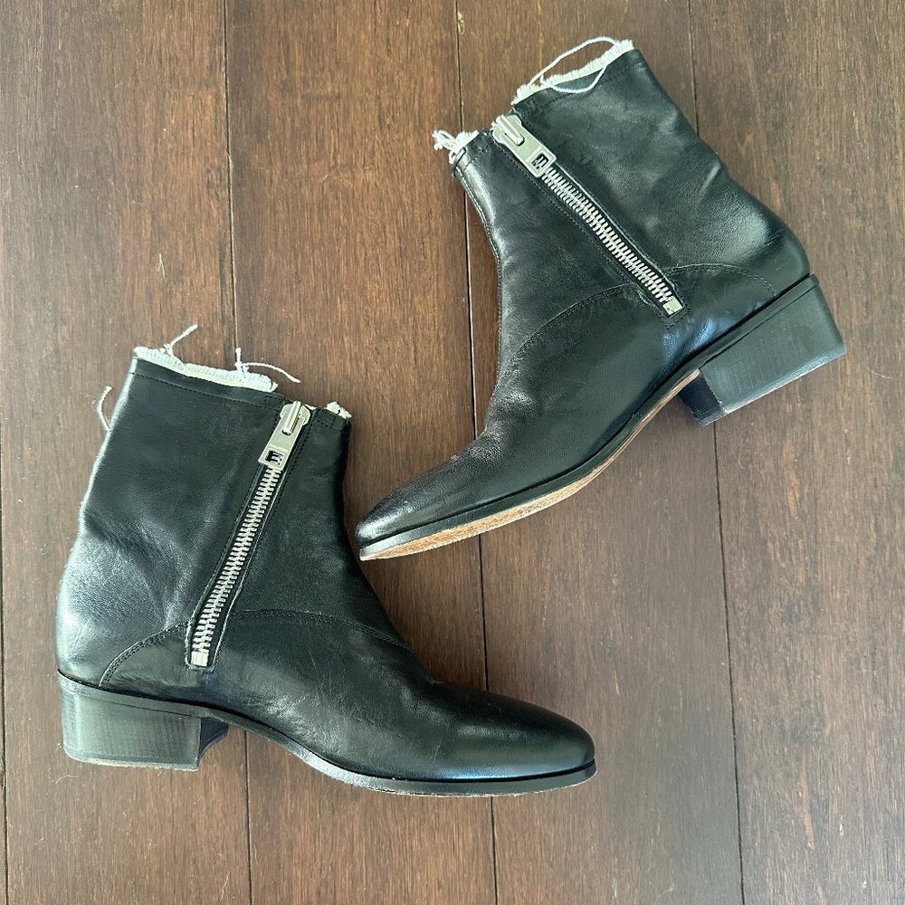 Zadig & voltaire black leather raw-edge trim boots